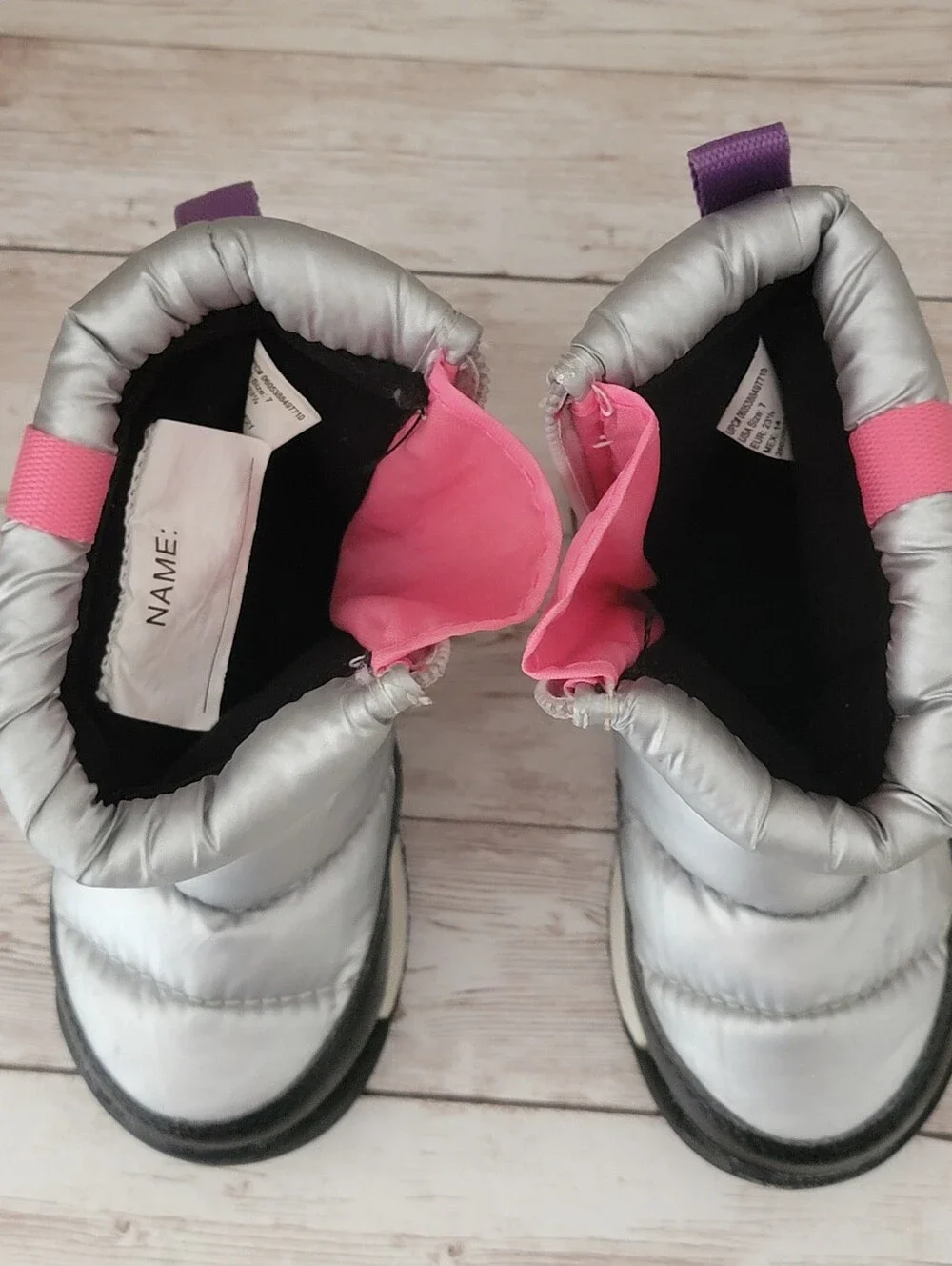 Wonder Nation Toddler Girls Puffy Winter Snow Boots - Size 7 -Silver/Pink Accent